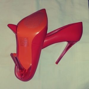 NWOT*Bright Orange Pumps.. Clear orange heels